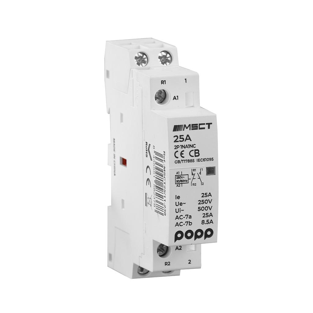 Contactor Modular 2P 25A 1NA+1NC 1 módulo 230VAC Ue 250V