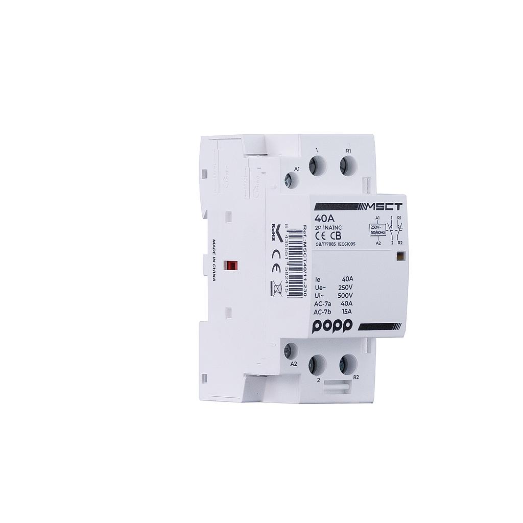 Contactor Modular 2P 40A 1NA+1NC 2 módulo 230VAC Ue 250V