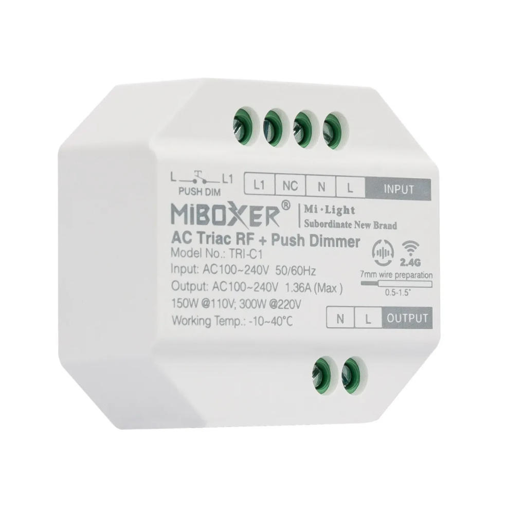 MiBoxer TRI-C1ZR Atenuador AC Triac (Zigbee 3.0 + 2.4GHz + Push) AC 220V Push Dimmer