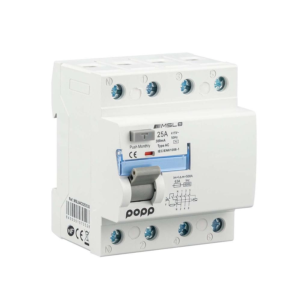 Interruptor diferencial 3P+N 25A 300mA serie MSL8 gama industrial