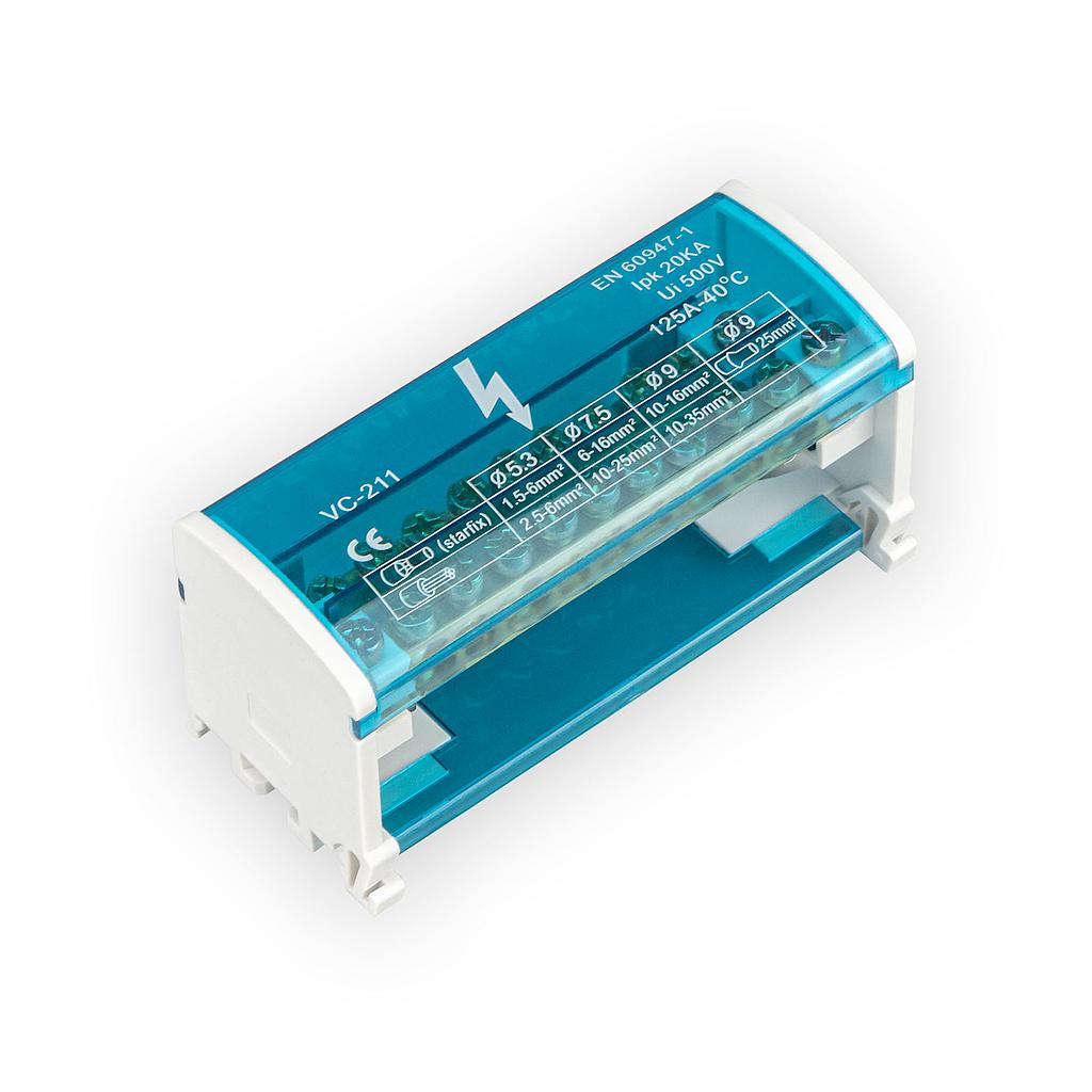 Repartidores modulares 2P / 7Conexiones / 125A / 1x16mm+1x25mm+5x6mm