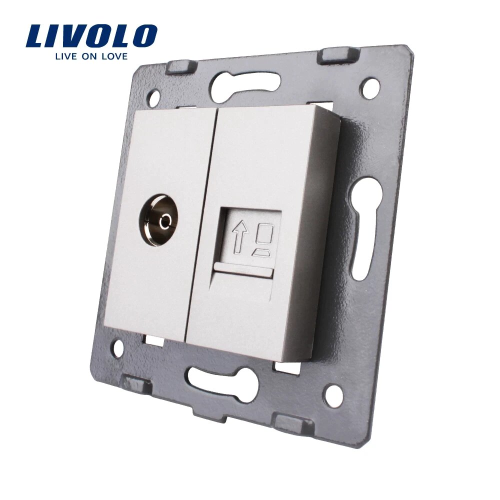 Modulo de toma de TV+Red RJ45 80*80mm gris livolo
