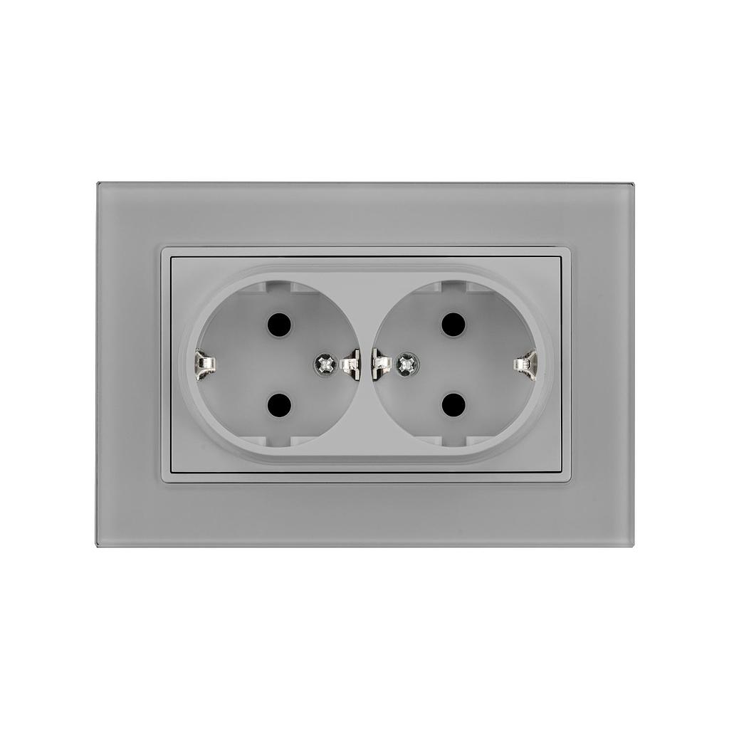 Enkel Toma SCHUKO Doble 16A 250V Gris Con Marco Cristal