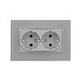 Enkel Toma SCHUKO Doble 16A 250V Gris Con Marco Cristal